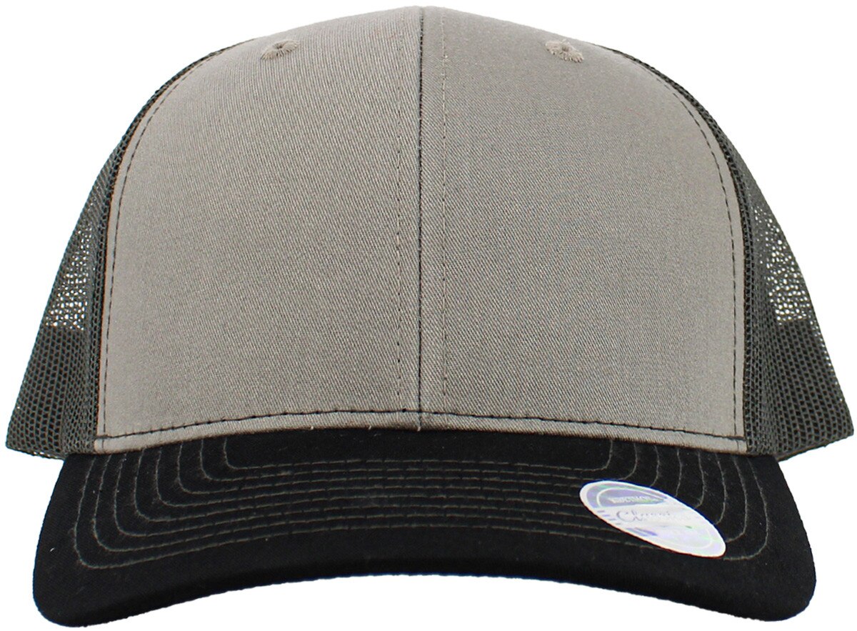 Light Gray Black Dark Gray Classic 6 Panel Trucker Mesh Snapback Front View